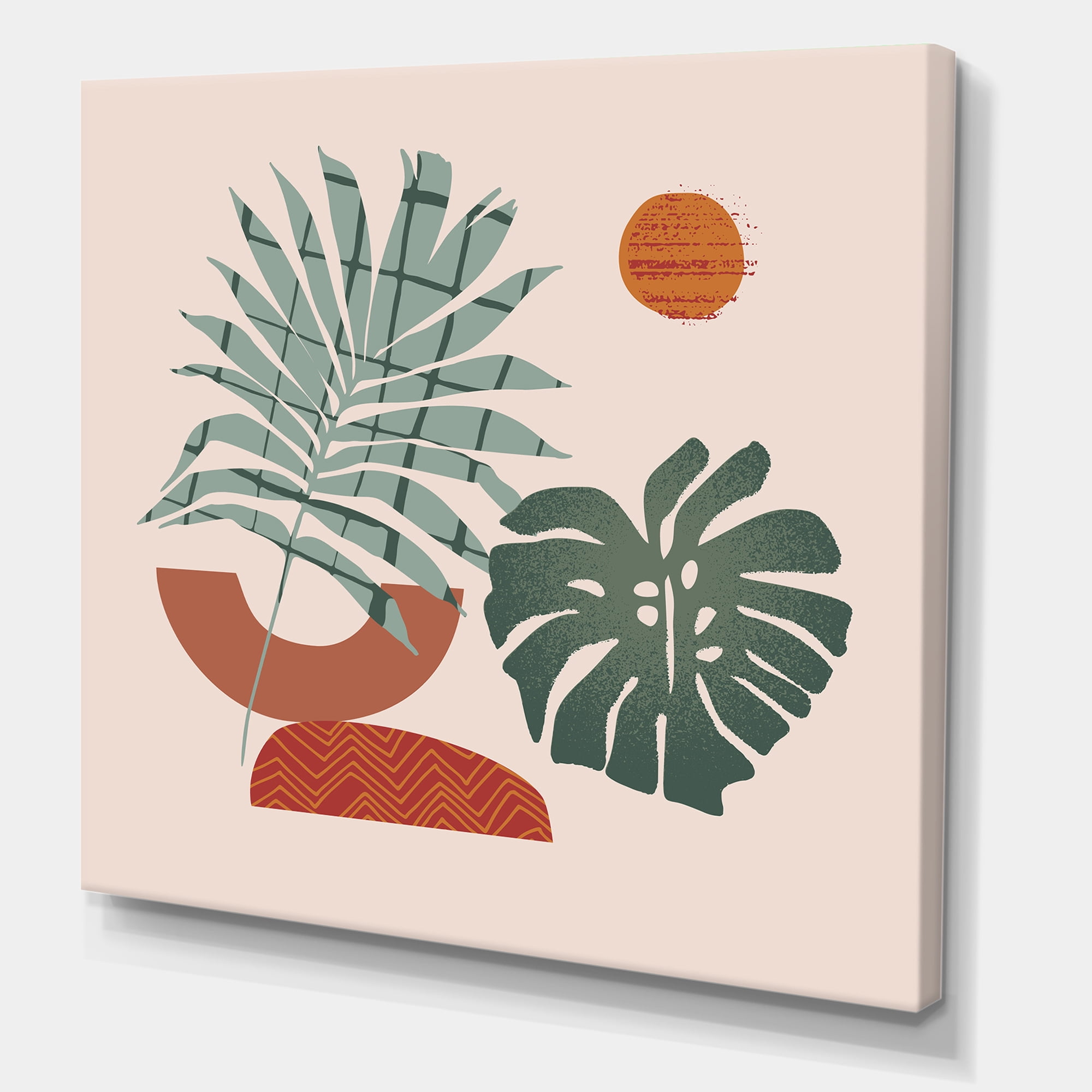 Designart ' Sun and Moon Shapes In Retro Green & Terracotta Tone ' Modern Canvas Wall Art Print