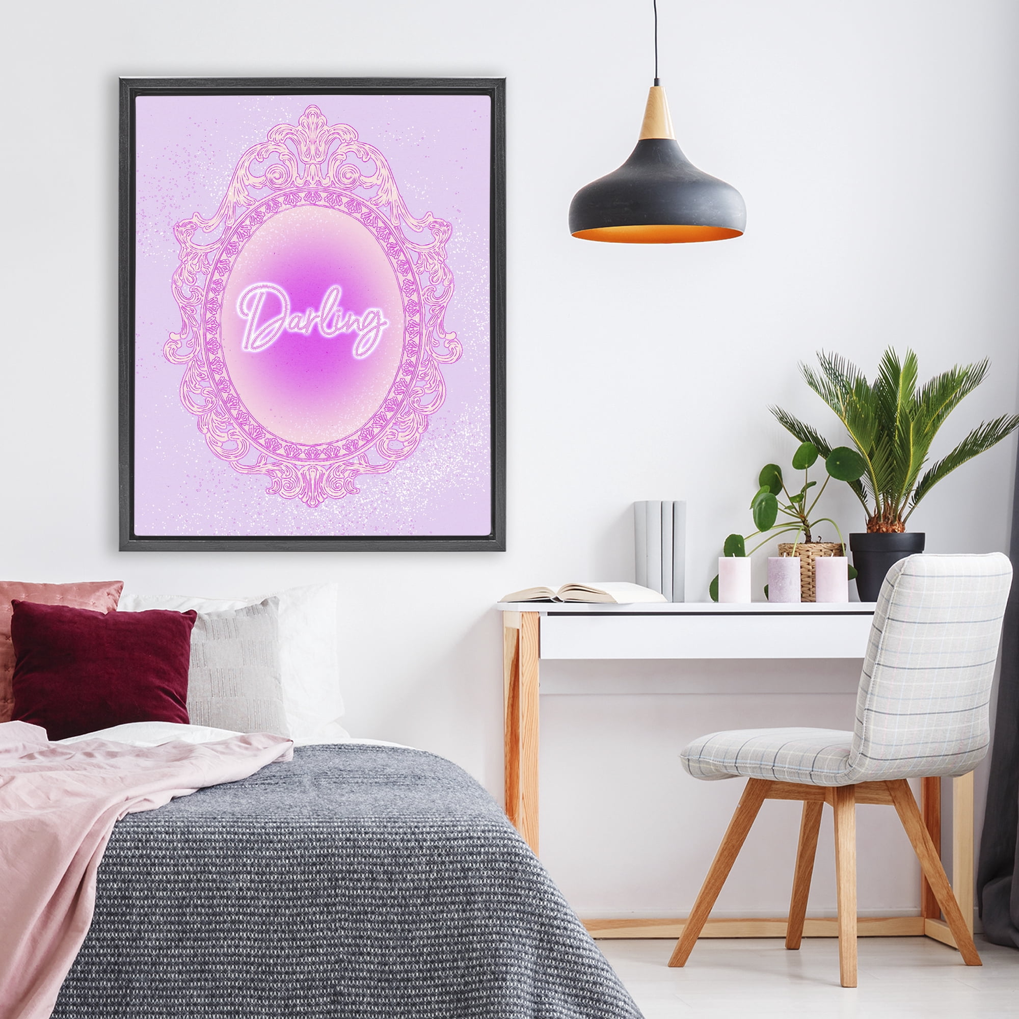 Stupell Industries Darling Ornate Mirror Black Framed Floater Canvas Wall Art, design by Ziwei Li