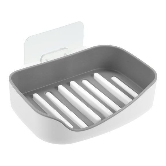 Vocoste 1 Pc Soap Dish Keep Soap Dry Drill Free Soap Holder for Home Bathroom Kitchen Plastic Gray 13x9.2cm