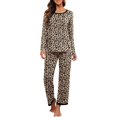 thumbnail image 1 of Women's Long Sleeve Sleepwear Soft Crew Neck Pyjama Set,Fp-leopard Beige, 1 of 5