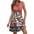 thumbnail image 2 of Jusqu'à 50 % de Rabais Horkkom Robes d'Été pour Femmes Col en V Boho Plage Mini Robes Aguichant Sans Manches Robe de Vacances avec Poche G, 2 of 7