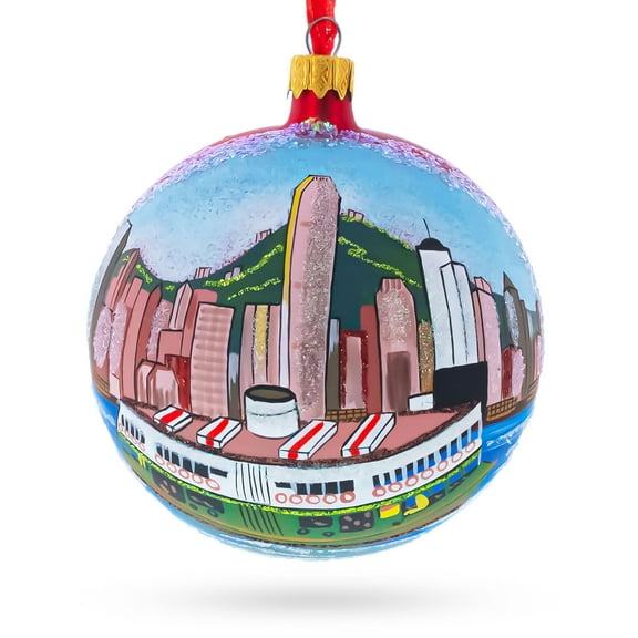 Star Ferry, Hong Kong Glass Ball Christmas Ornament 4 Inches