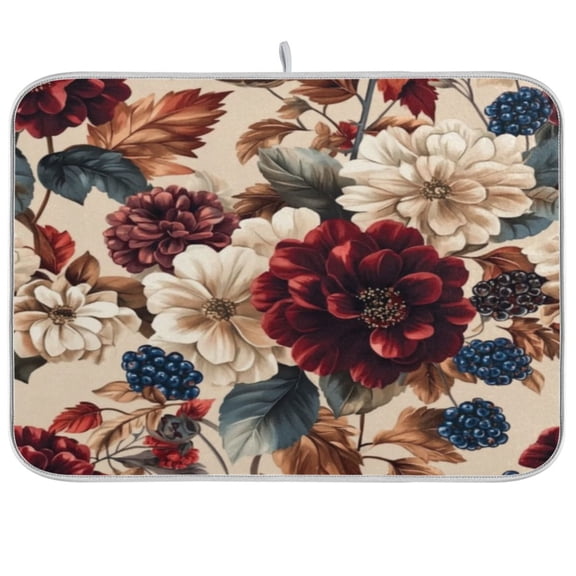 Burgundy Hydrangeas Dish Drying Mat Kitchen Mats Microfiber Counter Absorbent Dish Pad Drainer Rack