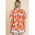 thumbnail image 3 of Women's Orange Floral Bubble Sleeve Frill Neck Loose Blouse, 3 of 8