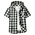 thumbnail image 2 of Boys Short Sleeve Plaid Hooded Shirts Summer Casual Button Down Shirt Lightweight Hoodie Tops 4-15 Years, 2 of 6