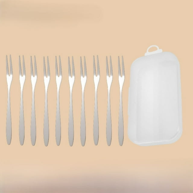 ZZkhGO Ensemble de Fourchettes à Fruits en Acier Inoxydable, Mini Fourchettes à Poignée en Bois, Ensemble de Vaisselle 10 Pcs avec Boîte de Rangement pour Collation de Fête
