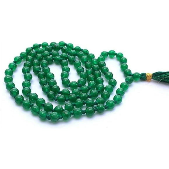 Natural AAA Green Jade 108 Mala Necklace| Green Jade Mala|108 Prayer Beaded Mala Necklace| Hand Knotted Mala Bracelet | Japa Mala| 8mm Round Beads| Meditation Tassel |Buddhist Mala