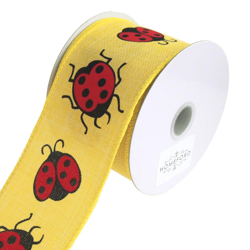 Lady Bug Print Canvas Ribbon Wired edge, 21/2Inch, 10 Yards, Yellow