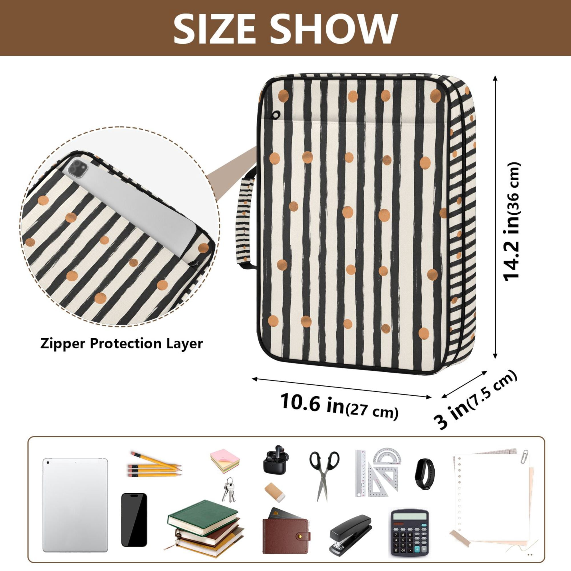FORMRS Accordion File Folder A4 Size 7-Pocket Expanding Document Organizer Bag with 3 Ring Binder, Black Abstract Stripes