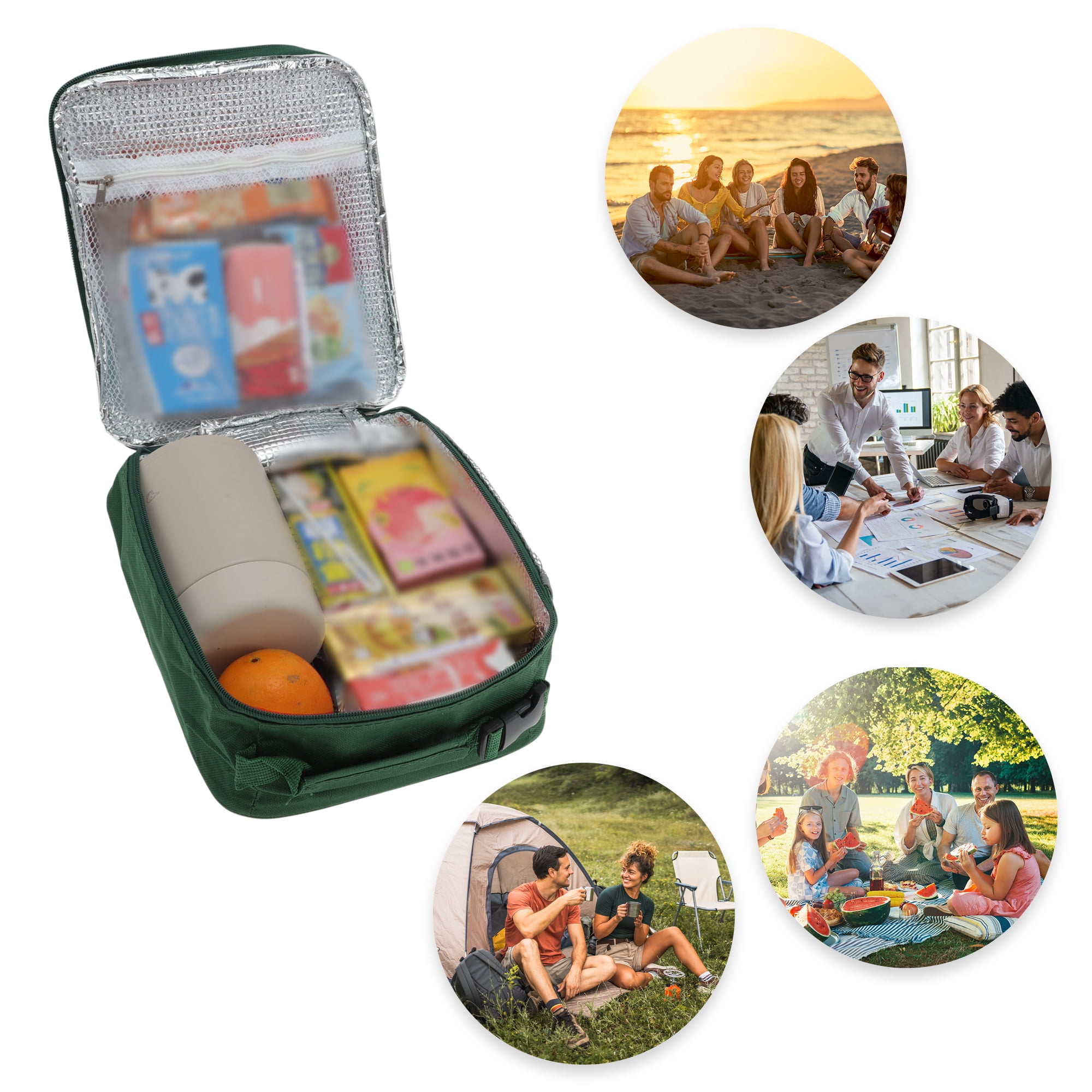 Unique Bargains Reusable Insulated Lunch Box Tote for Work Deep Green 195 oz