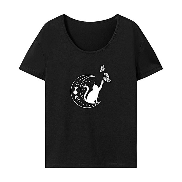 Camiseta para mujer de verano con estilo y cuello redondo para ir de compras, vacaciones, senderismo, vacaciones S