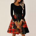 thumbnail image 2 of Christmas Dresses for Women Women's Casual Fashion Round Neck Long Sleeve Christmas Printed Party Vintage Long Dresses for Holiday Gathering,Red,3XL, 2 of 7