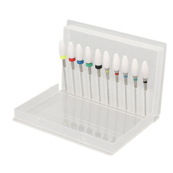 Kit de brocas para uñas, 10 piezas de brocas para uñas, juego de cabezales para pulir uñas, organizador de brocas para uñas, muy versátil