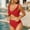 Red, variant on 2 Piece Bikini Sets for Women Ruffle Hem V Neck Swimsuit Solid Color Swimwear for Beach and Swimming Pool