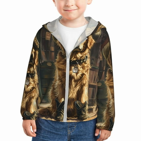 

Ocsxa Western Cowboy Golden Retriever Print Kids Active Zipper Sun Protection Jacket Boys Girls Hooded Cooling Shirt-3 Years
