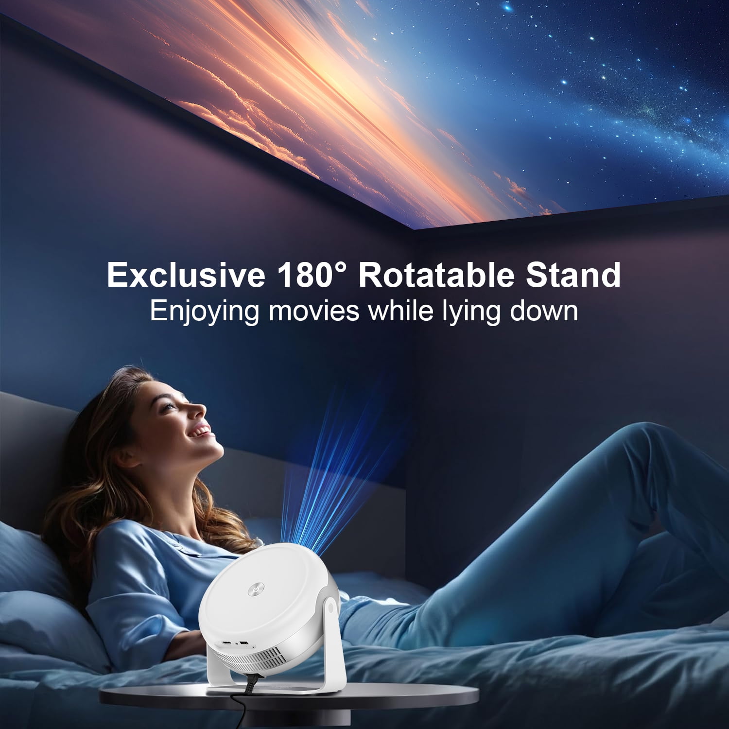 Projector,AILKIN Portable Mini Smart Projector 4K Outdoor Movie Home Theater,Remote Control Focus 5G 1280P with 130" Projector with Wifi and Bluetooth Compatible iOS/Android 12.0
