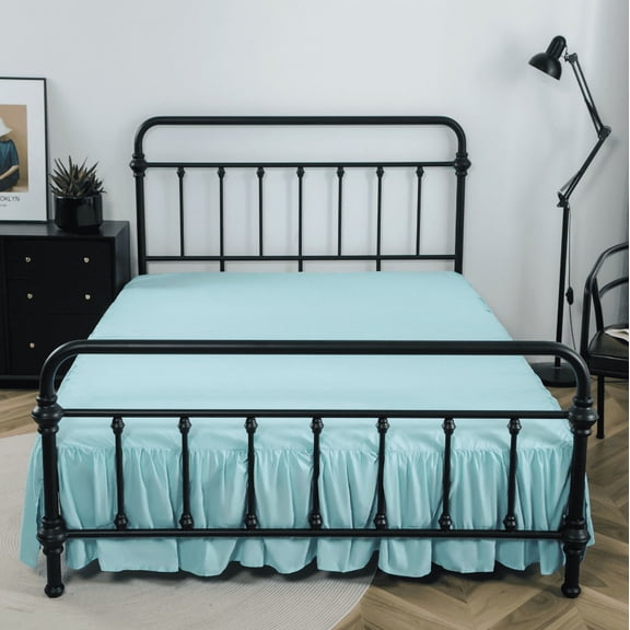 Namzi Ruffled Bed Skirt with Split Corners 54x75inch Soft Polyester Bed Skirt, Wrinkle-Resistant Dust Ruffle, Easy On/Off Wrap Skirt,Light Blue