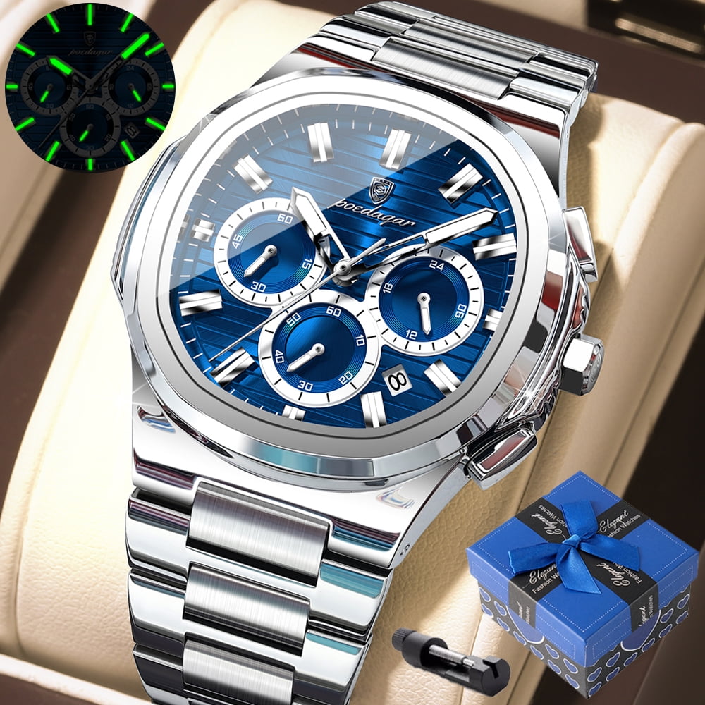 Poedagar Business Man Wristwatch Date Chronograph Waterproof Luminous Luxury Men Watch Stainless Steel Quartz Men's Watches Male