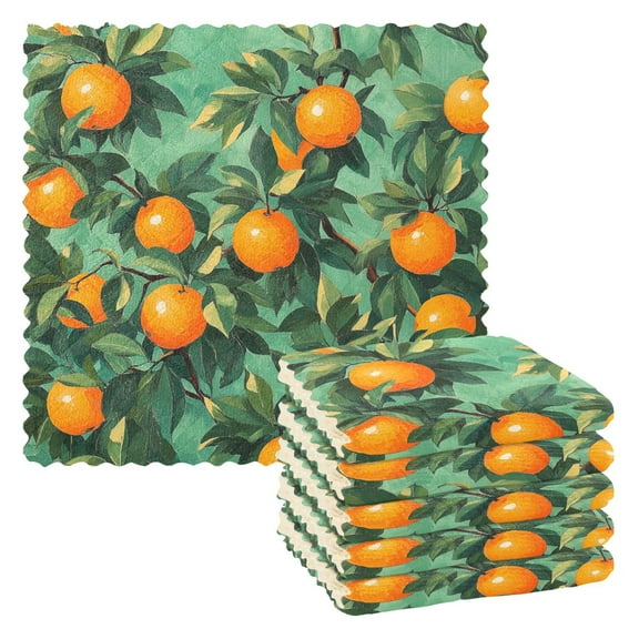 Yayeee 6 Pack Kitchen Dish Cloths for Washing Dishes Soft Absorbent Microfiber Towels, Orange Tree Pattern