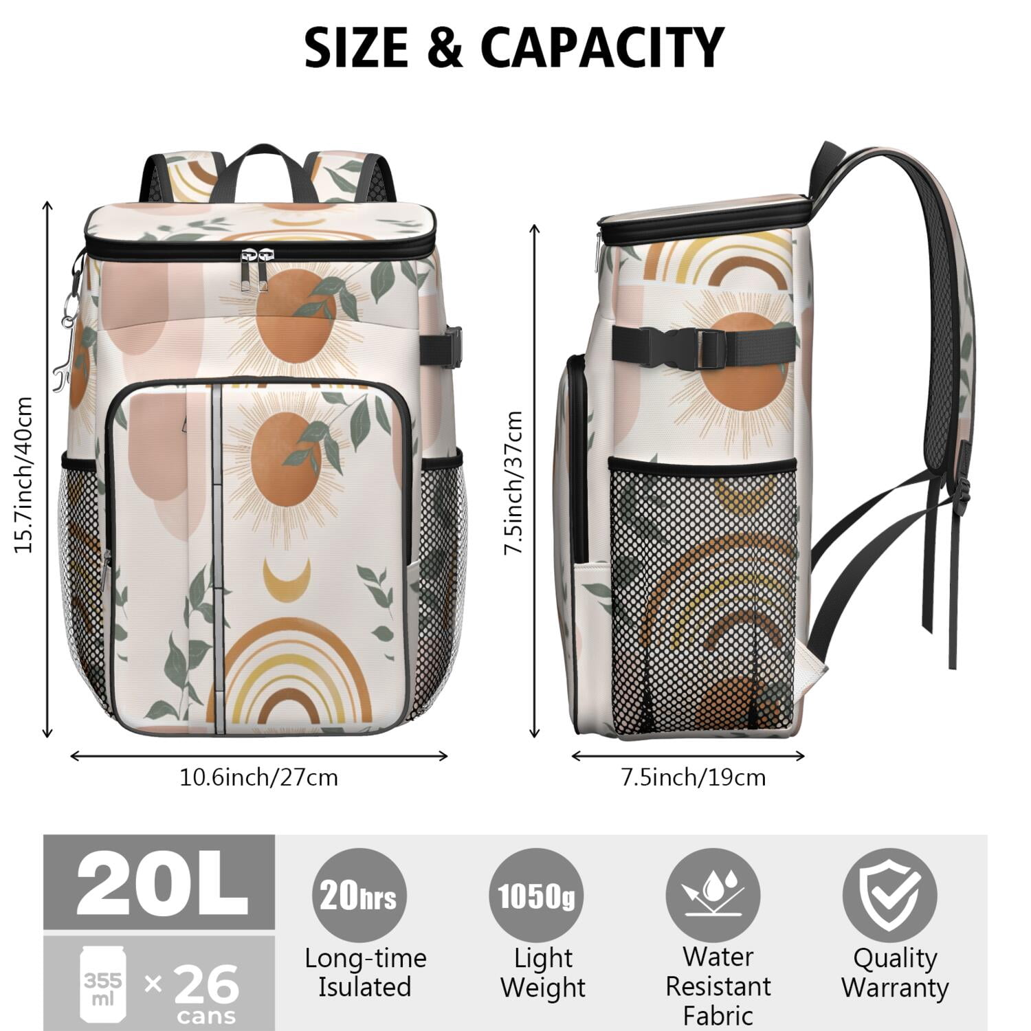 Travel Cooler Bag - Boho Bohemian Art Camping Beer Cooler Backpack with Bottle Opener- Waterproof Insulated Picnic Backpacks - Cooler Bag for Beach