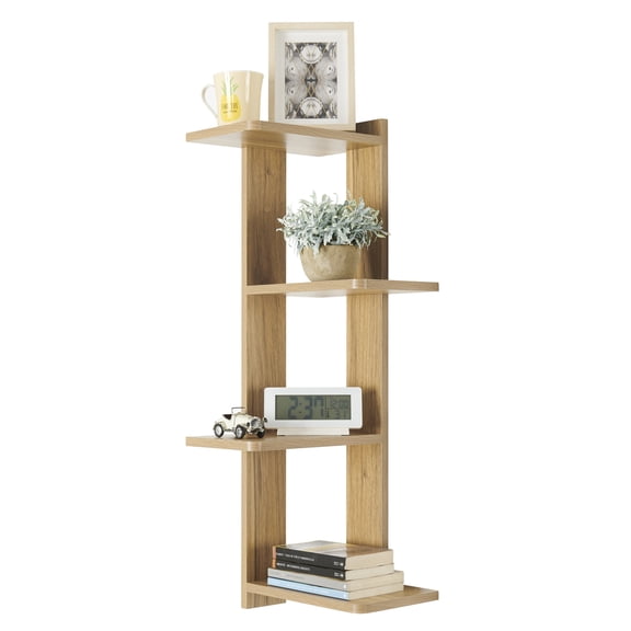 Danya B. Alvar Corner 4-Tier Floating Ledge Column Wall Shelf - Chestnut