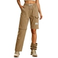 thumbnail image 2 of Women's Zip Off Convertible Straight Leg Cargo Pants, Two in One Long Pants to Shorts with Detachable Hem, Lightweight Travel Hiking Trousers for Outdoor, Breathable Khaki XXL, 2 of 8