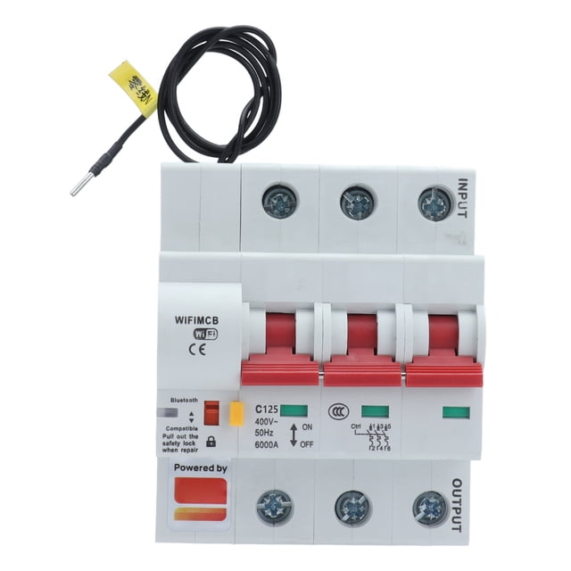 Interrupteur de Protection contre les Fuites, Contrôle par Application avec Serveur d'Antenne WiFi Intégré, Disjoncteur 3P pour Éclairage Extérieur, pour Équipement d'Alimentation 16A,20A,25A,32A,40A,63A,80A,100A,125A