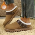 thumbnail image 2 of Slippers for Women Furry Lined Winter Clogs Trendy Buckle Strap Slip on House Shoes Antislip Platform Lug Sole Casual Slides Khaki Size 6.5, 2 of 6
