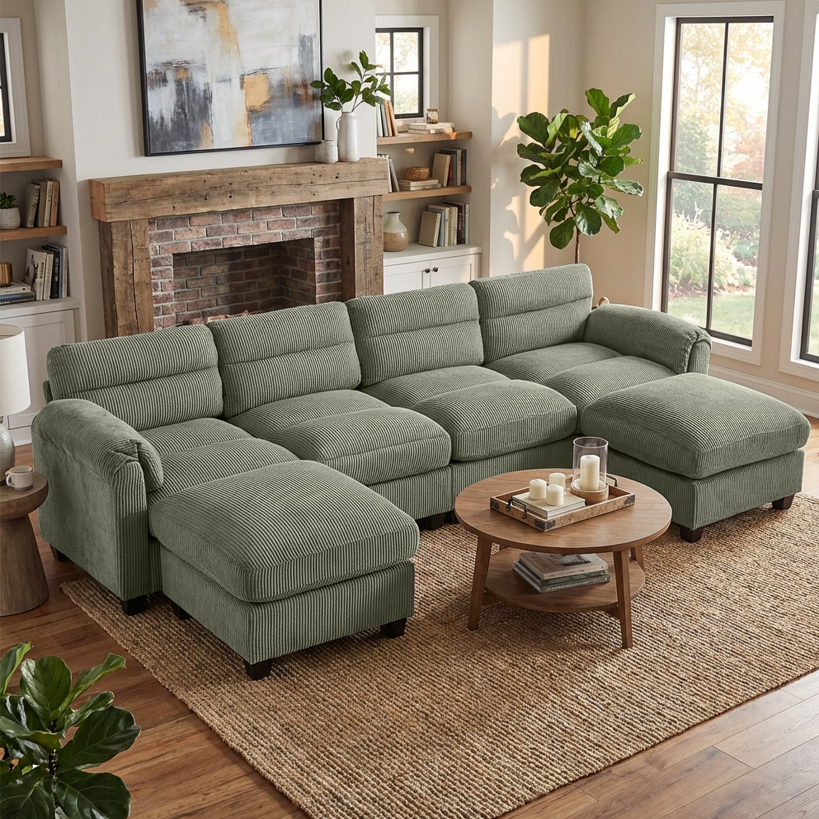 Bonzy Home Modular Sectional Sofa Couches for Living Room U-Shaped Sofa Green