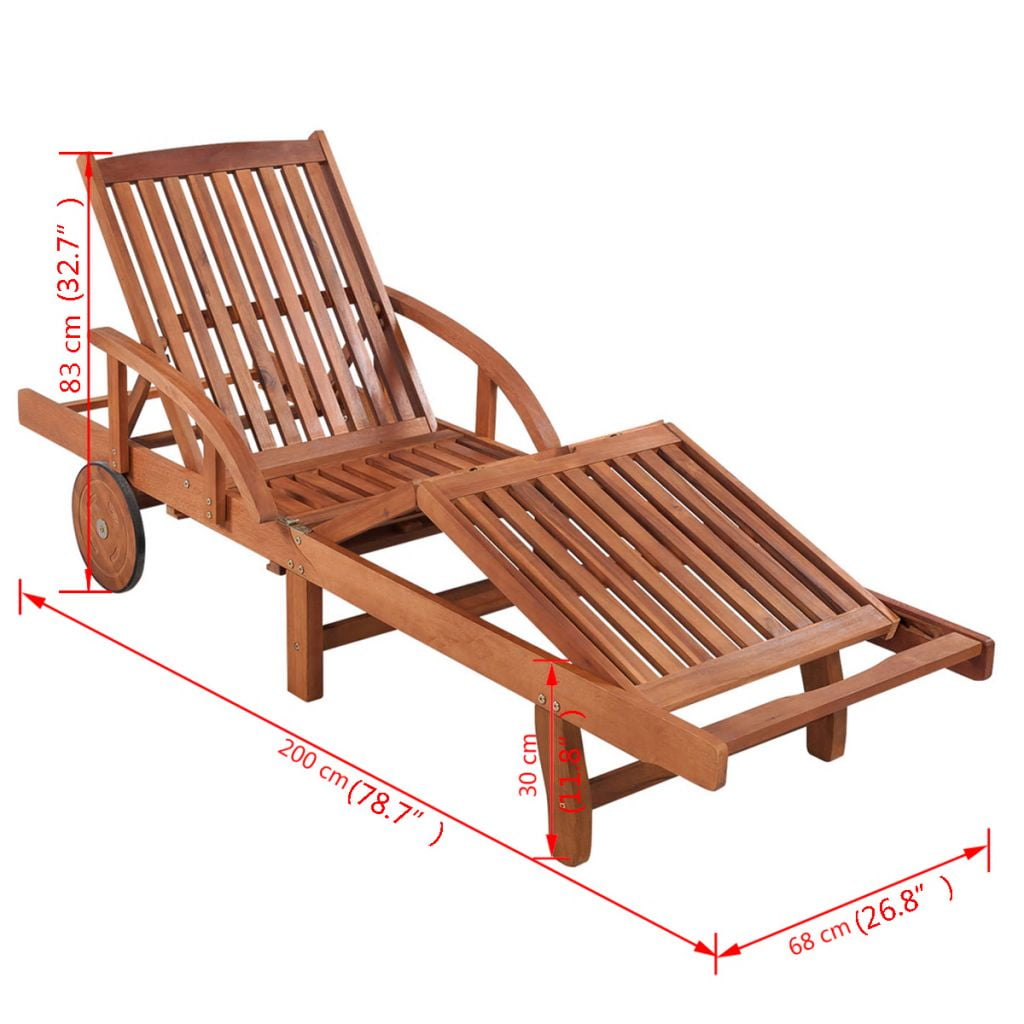 Lowestbest Sun Lounger with Cushion, Solid Wood Chaise Lounge Chair with 2 Wheels