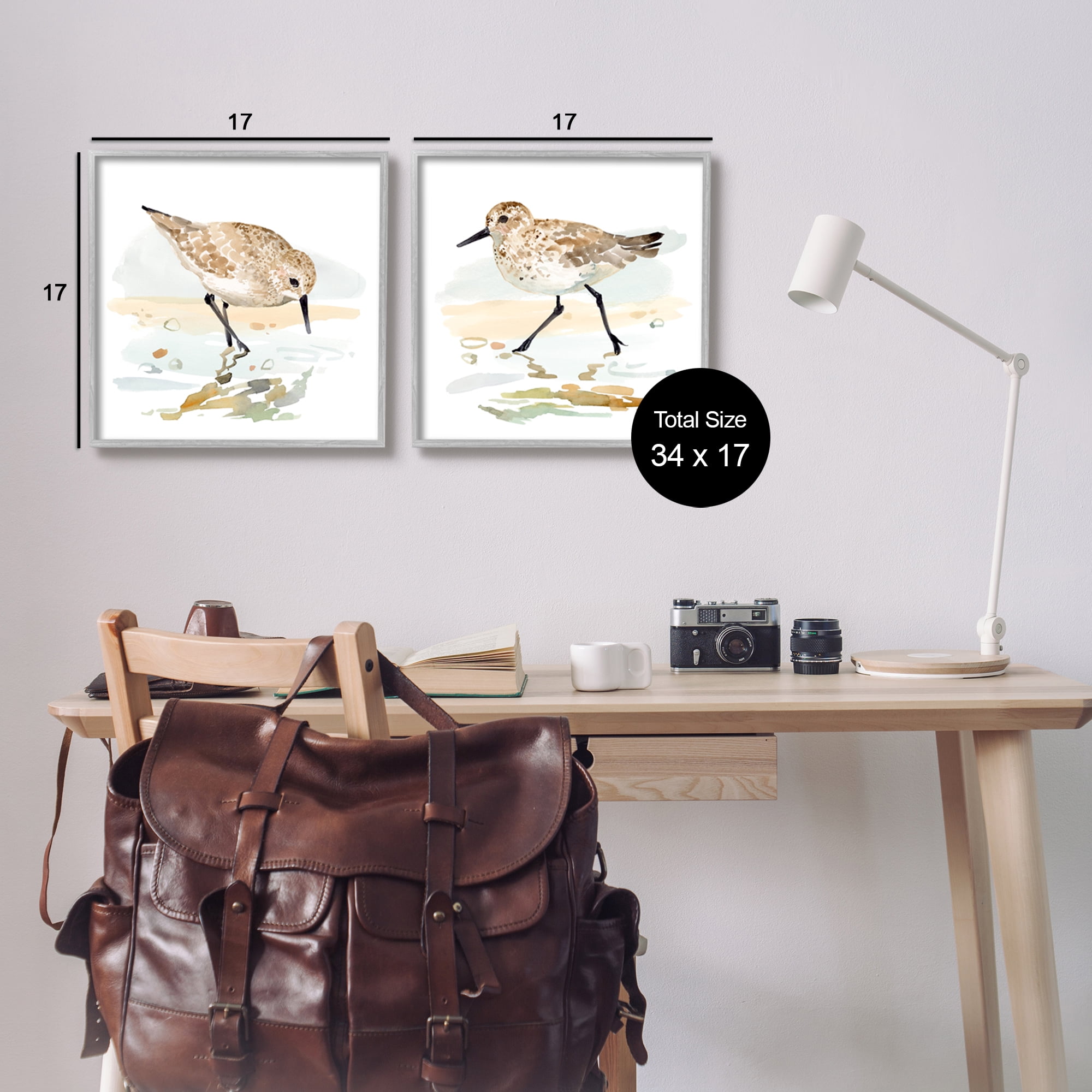 Stupell Industries Sea Birds on Shore Animals & Insects Painting Gray Framed Art Print Wall Art, 17 x 17
