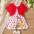 thumbnail image 3 of PatPat Toddler Girls Dress Kids Clothes 2pcs Cardigan and Rabbit Polka Dots Dress Set, Red, 3 of 8