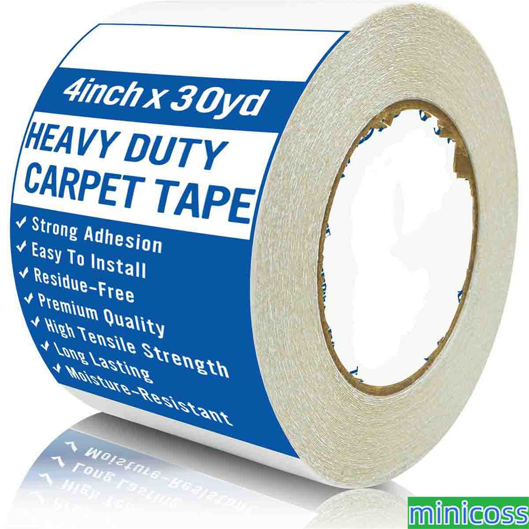 Heavy Duty Double Sided Carpet Tape, (4 inx30yd) Perfect Rug Gripper