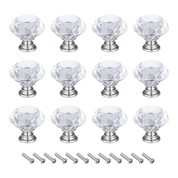 30mm Crystal Knobs Drawer Diamond Shaped Transparent 12 Pack