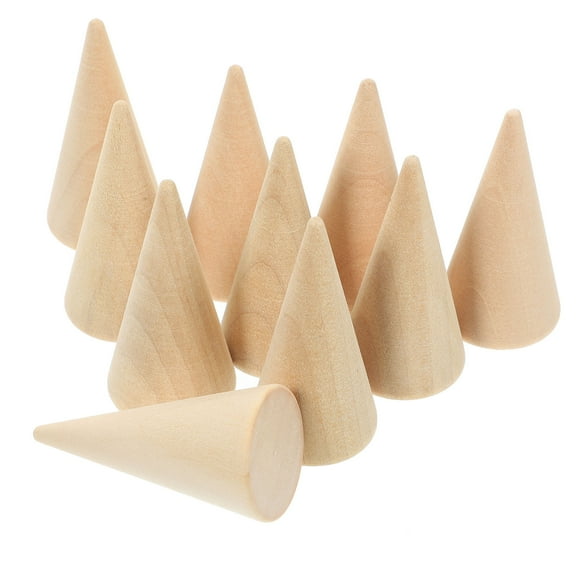 Minkissy 10Pcs Unpainted Wooden Cones for DIY Crafts and Artistic Innovations