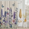 thumbnail image 3 of Shower Curtain Purple Lavender Butterfly Shower Curtains for Bathroom Decor, Waterproof Polyester Shower Curtain Set with Hooks, Extra Long 72" x 78" Watercolor Floral Linen Texture, 3 of 9