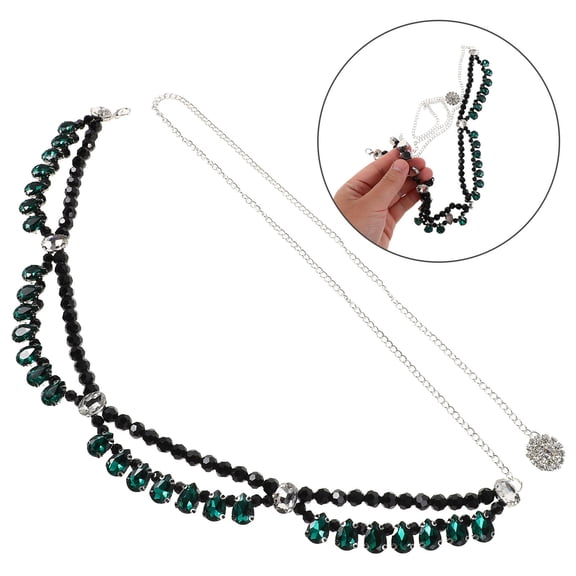 Milisten Elegant Green Crystal Metal Waist Chain Belt Double Layer