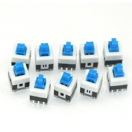 Dpdt Mini Switch - 10x Mini Push Button Self-Locking Switch 6-Pin Square DPDT 7mm Switches Blue
