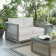 thumbnail image 1 of Modway Aura Causeuse de Patio Extérieure Moderne en Rotin et Tissu, Gris Blanc, 1 of 9