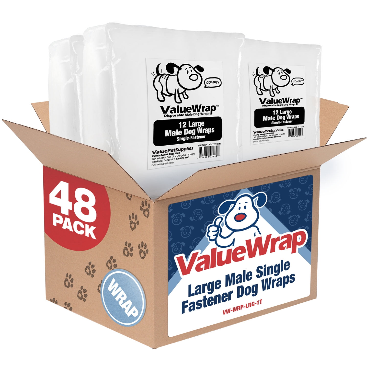ValueWrap Disposable Male Dog Diapers, 1Tab Large, 48 Count