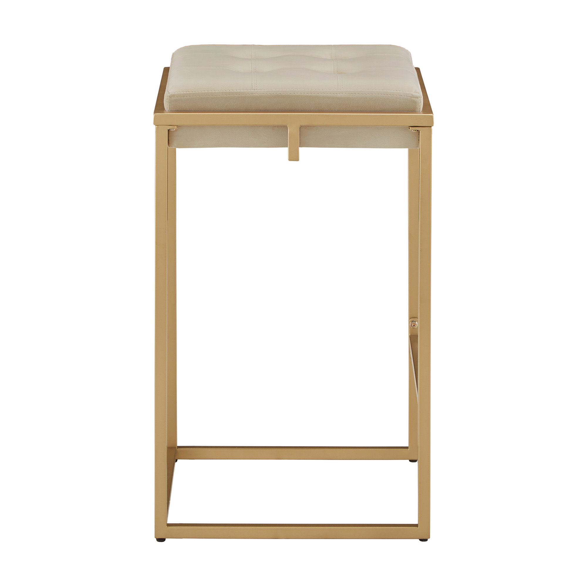Weston Home Oddie Gold Finish Velvet Button Tufted Counter Stools, Beige (Set of 2)