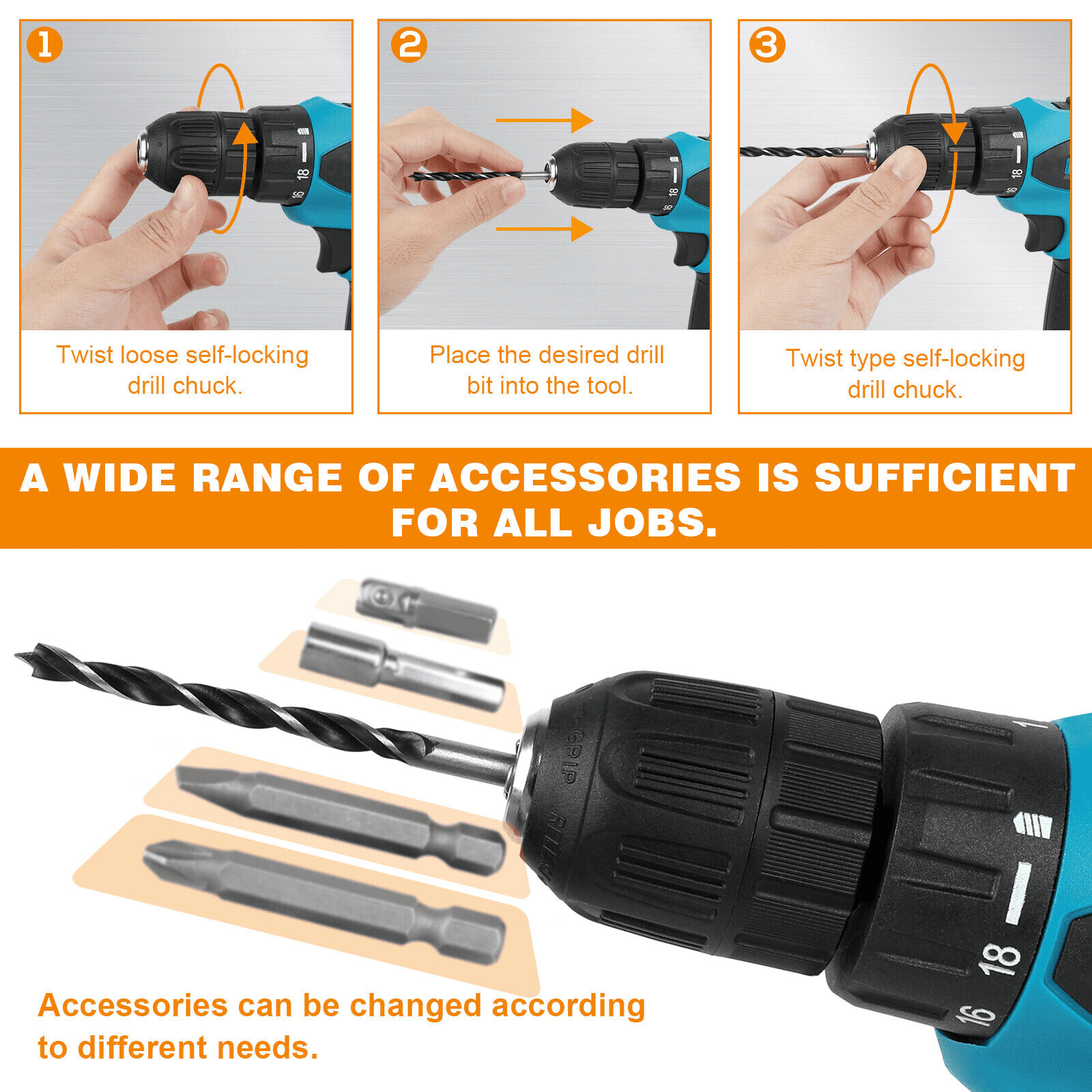 DEISNGB Cordless Drill Set, 12V Electric Drill Driver with 42 Acessories, Home Power Drill Cordless with 3/8" Keyless Chuck, 2 Speed, 18+1 Position, Built-in LED, Clutch Drill for Home DIY Projects
