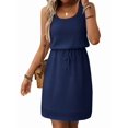 thumbnail image 2 of Women'S Waffle Knit Belted Tank High Waisted Dresses Square Neck Sleeveless Summer Short Dress Navy Blue S, 2 of 9