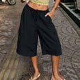 thumbnail image 7 of Mifsaly Capri Cargo Pants for Women Elastic Drawstring Waist Cropped Trousers with Pockets Lightweight Casual Knee Length Vacation Summer Capris Black,M, 7 of 7