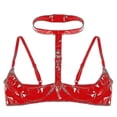 thumbnail image 3 of Womens Wet Look Patent Leather Bra Lingerie Halter Neck Open Chest Lingerie Bralette Underwear Open Cups Wire-free Shelf Bra Top, 3 of 4