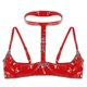 thumbnail image 3 of Womens Wet Look Patent Leather Bra Lingerie Halter Neck Open Chest Lingerie Bralette Underwear Open Cups Wire-free Shelf Bra Top, 3 of 4