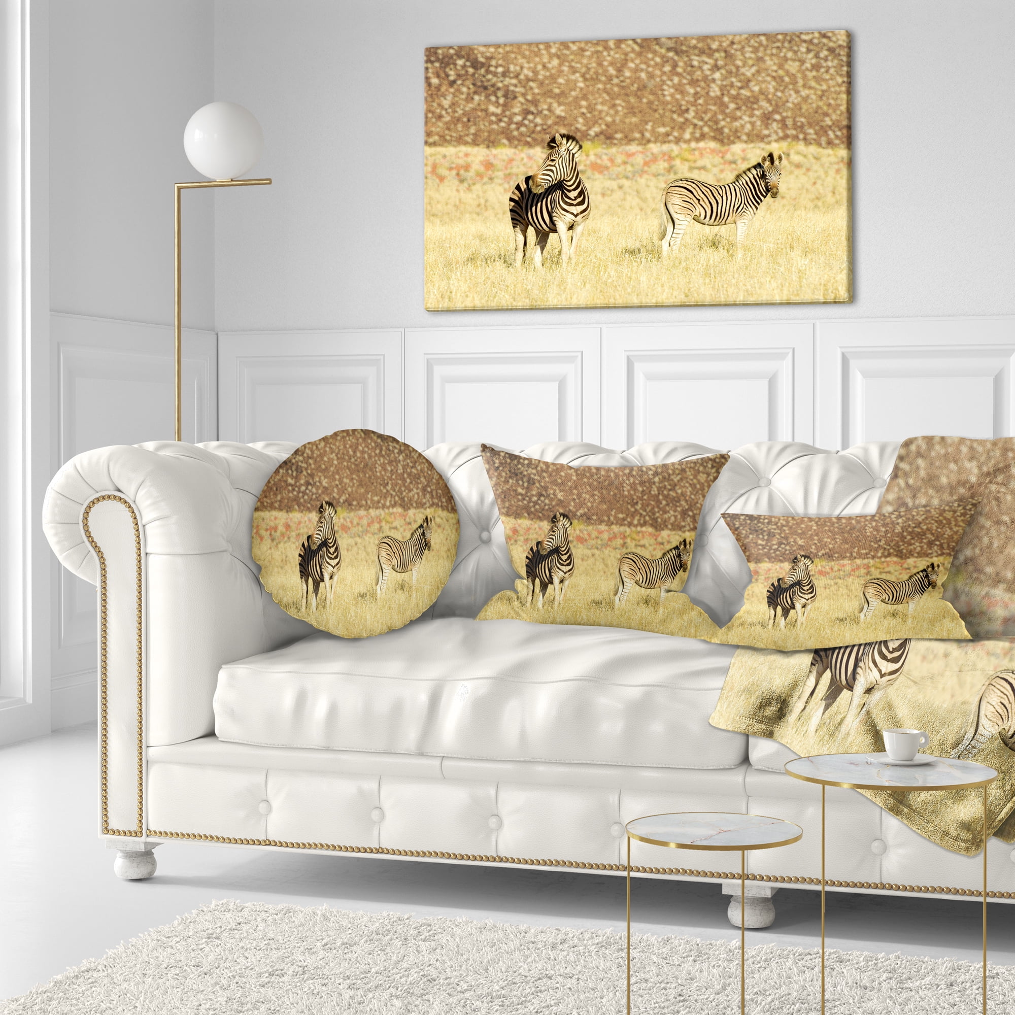 Designart Pair of Zebras in Namib Desert - Animal Throw Pillow - 12x20