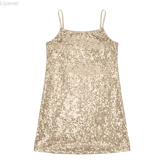 Liyamei Sequin Girls Dress Adjustable Spaghetti Strap Pencil Midi Bodycon Party Gown With Shiny Glitter For Teen Junior Youth Formal Events Evening Occasions Girls Party Dresses 4-5 Years