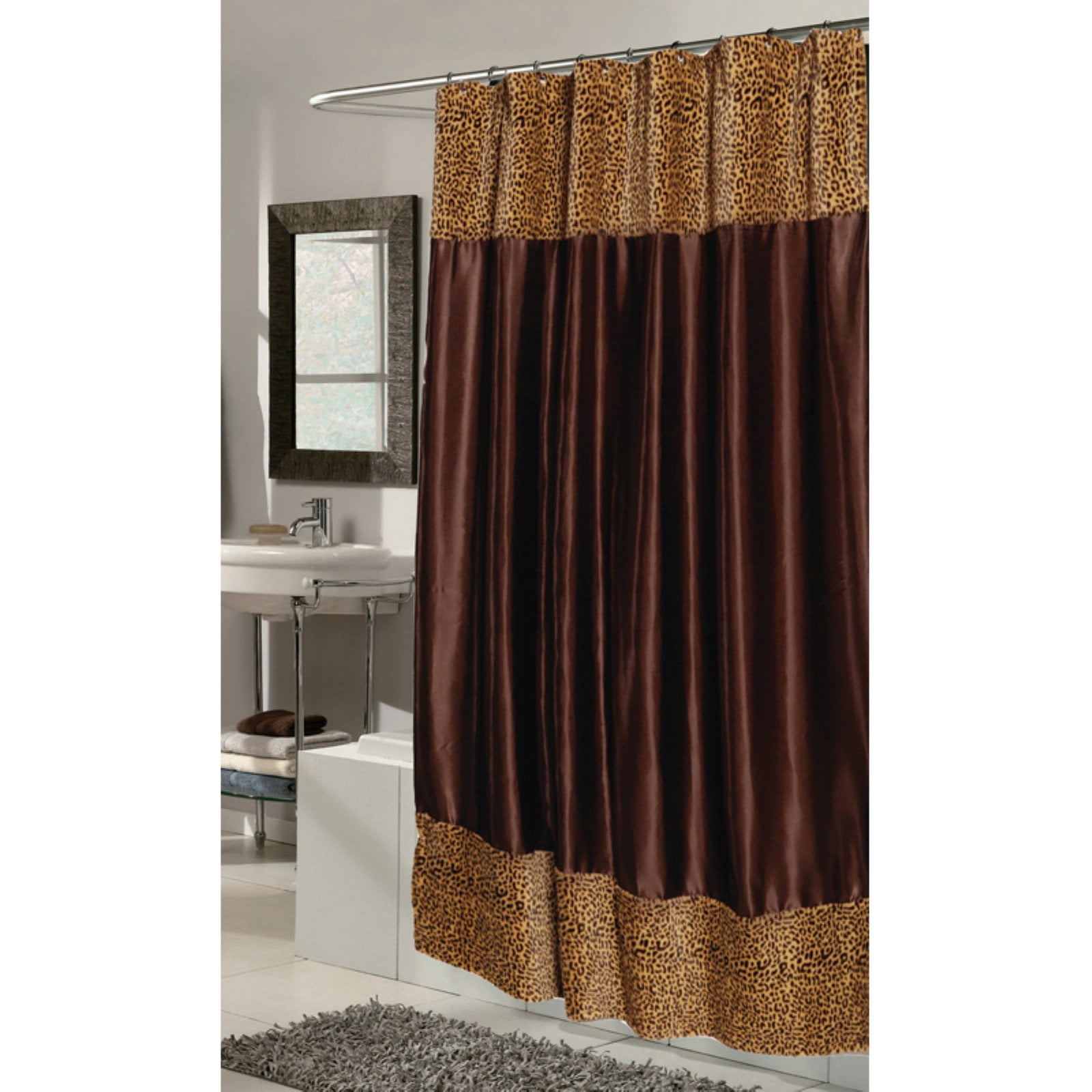 Animal Instincts Collection Faux Fur Trimmed Shower Curtain