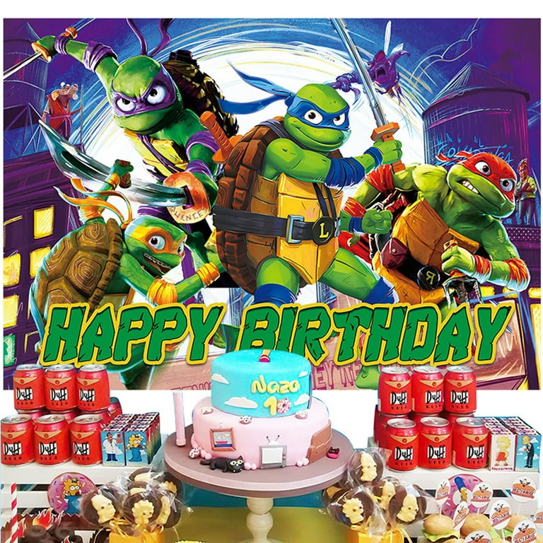 Ninja Turtles Birthday Decorations Cartoon Ninja Turtles Backdrop Party Supplies Wall Hanging Art Banner Background for Kids Teenage Tmnt Birthday